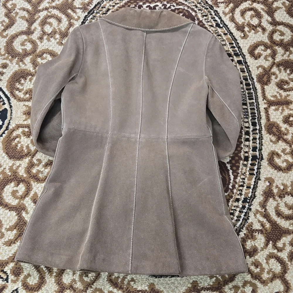 Irving Posluns 1970s Suede Coat Leather Jacket with Gold Hardware 70s Retro Fall - Picture 10 of 16